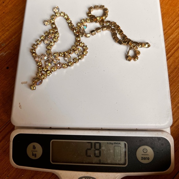 VINTAGE 1950s Exquisite High End Estate amber Rhinestone AB Necklace 16” 28 - Picture 3 of 5